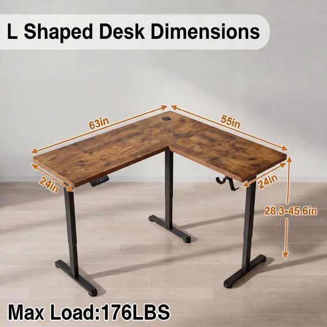 Alt view image 3 of 7 - 63 L Shaped Standing Desk,Electric Height Adjustable Corner Stand Up Desk, Ergonomic Sit Stand Home Office Computer Desk with Splice Board (Brown)