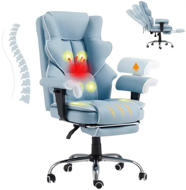Main image of 6-Point Massage Executive Chair,Heat Office Chair,Ergonomic Home Office Desk Chairs with Retractable Footrest and Reclining Function,Leather Computer Chair with Adjustable Armrest(Airy Blue)