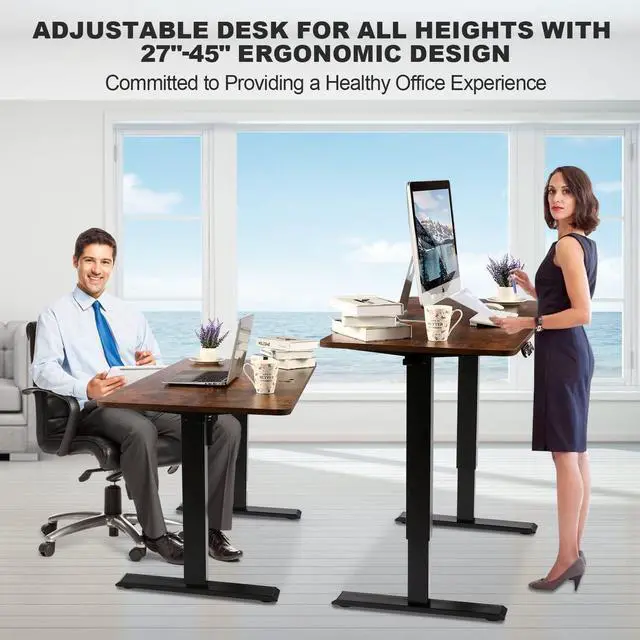 Alt view image 4 of 7 - 55 x 24 in Electric Standing Desk Adjustable Height, Sit Stand Home Office Rolling Computer Desk with 35 x16 in Mouse Pad, Wheels and Hooks27''-46'' Lifting Range Stand up Desk(Brown)