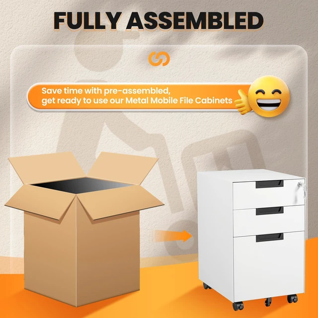 Alt view image 7 of 7 - 3 Drawer File Cabinet with Lock, Fully Assembled Metal Mobile Filing Cabinets for Home Office, Small Rolling File Caninet on Wheels for Legal/Letter / A4 File, White