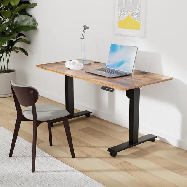 Alt view image 2 of 7 - Standing Desk Adjustable Height, 48'' x 24'' Electric Sit Stand Desk for Home Office, Modern Rising Sturdy Ergonomic Workstation with Hooks and Wheels, Oak Grey