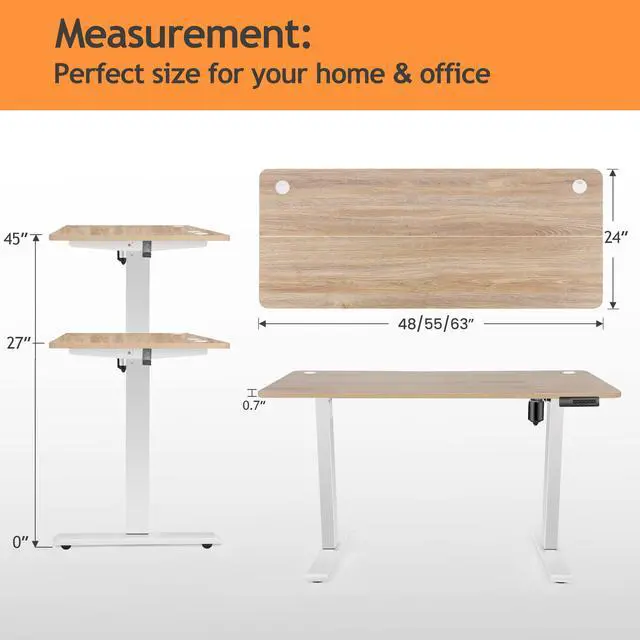 Alt view image 3 of 7 - Standing Desk Adjustable Height, 48'' x 24'' Electric Sit Stand Desk for Home Office, Modern Rising Sturdy Ergonomic Workstation with Hooks and Wheels, Oak Grey