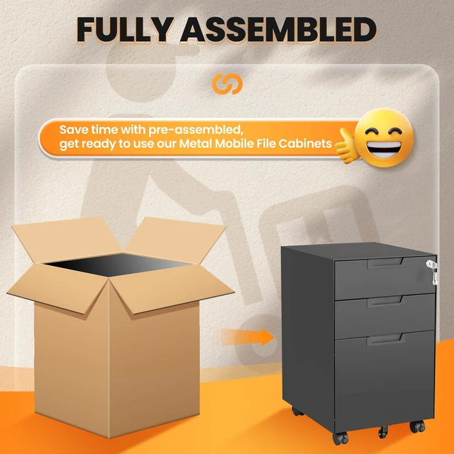 Alt view image 7 of 7 - 3 Drawer File Cabinet with Lock, Fully Assembled Metal Mobile Filing Cabinets for Home Office, Small Rolling File Caninet on Wheels for Legal/Letter / A4 File, Black