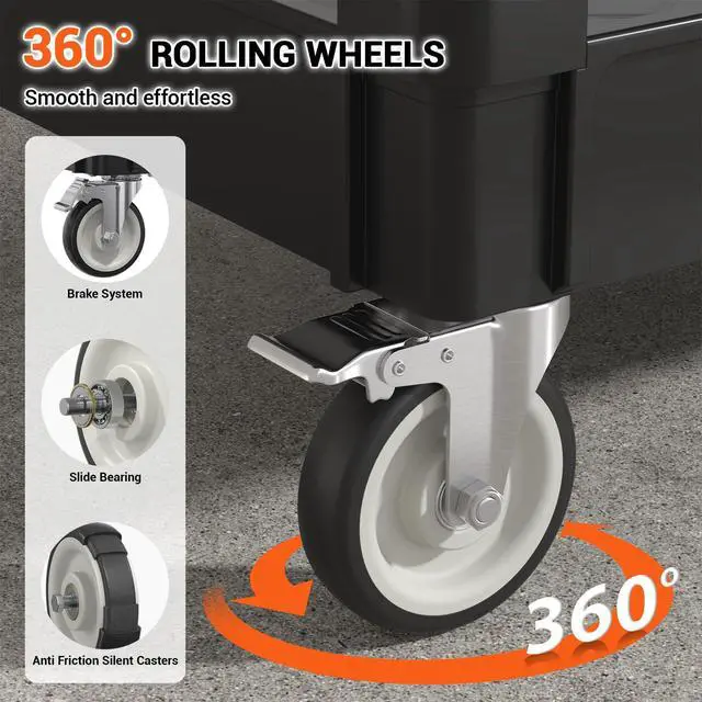Alt view image 2 of 7 - Utility Rolling Storage Cart, 45 x 25 Inch, 1000 Lbs Capacity, Black | Tool Cart with 360° Swivel Wheels, 2 Shelf Work Cart with Sturdy Platform, for Warehouse, Grocery, Cleaning, Garage