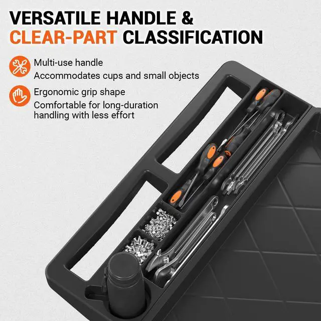 Alt view image 6 of 7 - Utility Rolling Storage Cart, 45 x 25 Inch, 1000 Lbs Capacity, Black | Tool Cart with 360° Swivel Wheels, 2 Shelf Work Cart with Sturdy Platform, for Warehouse, Grocery, Cleaning, Garage