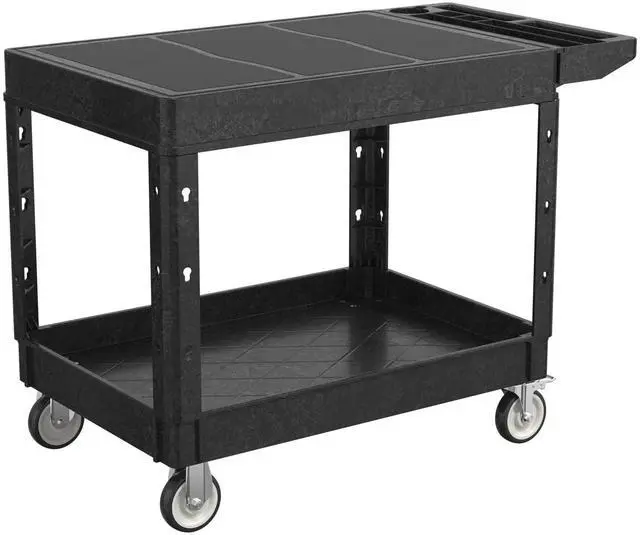 Main image of 46 x 25 Inch Utility Rolling Storage Cart with Flat Top, Black | 1000 Lbs Capacity, Tool Cart with 360° Swivel Wheels, 2 Shelf Work Cart with Sturdy Platform for Grocery, Cleaning, Garage