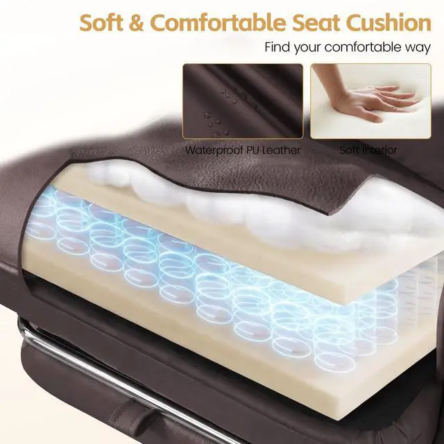 Alt view image 4 of 7 - Big and Tall Office Chair, Footrest & Flip Armrest for Pets, PU Dark Brown | Executive Ergonomic Criss Cross Chair, Reclining High Back Desk Chair, Leather Swivel Computer Chair with Lumber Pillow