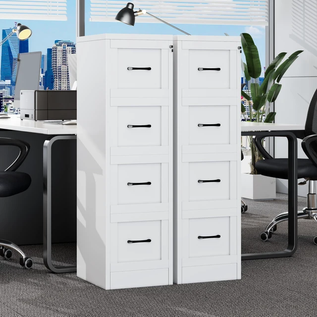 Alt view image 2 of 7 - Metal Vertical File Cabinet with Lock, Home Office 4 Drawer Cabinet | 4 Drawer Filing Cabinet, Beside Desk File Cabinet, White Lockable Storage Cabinet, Fits Letter/Legal/A4 Size