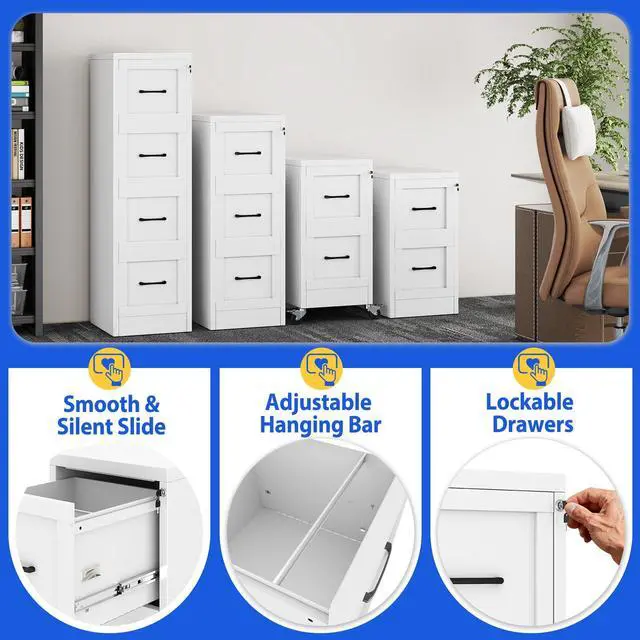 Alt view image 5 of 7 - 2 Drawer Mobile File Cabinet with Wheels, Locked Under Desk Cabinet | Metal Filing Cabints with Lock, White Rolling File Cabinet for Home Office, Fits Letter/Legal/A4 Size