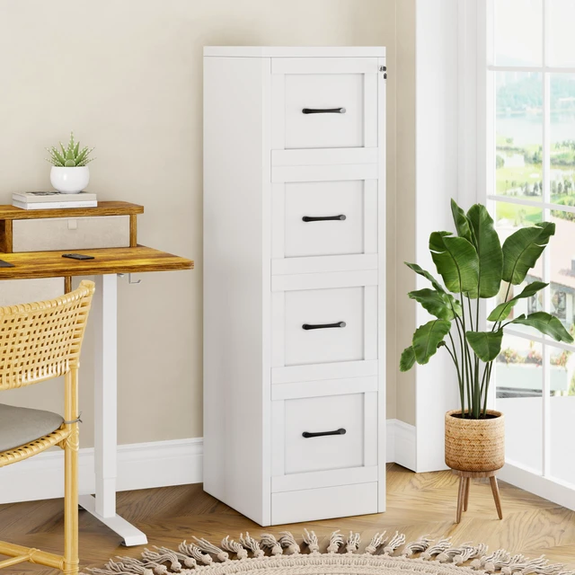 Alt view image 6 of 7 - Metal Vertical File Cabinet with Lock, Home Office 4 Drawer Cabinet | 4 Drawer Filing Cabinet, Beside Desk File Cabinet, White Lockable Storage Cabinet, Fits Letter/Legal/A4 Size