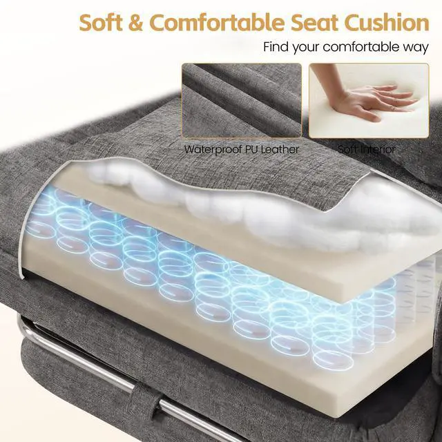 Alt view image 5 of 7 - Big and Tall Office Chair, Footrest & Flip Armrest for Pets, Light Grey | Executive Ergonomic Criss Cross Chair, Reclining High Back Desk Chair, Chenille Swivel Computer Chair with Lumber Pillow