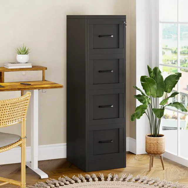 Alt view image 6 of 7 - Metal Vertical File Cabinet with Lock, Home Office 4 Drawer Cabinet | 4 Drawer Filing Cabinet, Beside Desk File Cabinet, Black Lockable Storage Cabinet, Fits Letter/Legal/A4 Size
