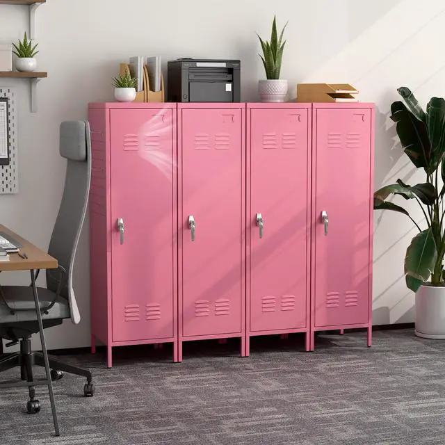 Alt view image 7 of 7 - Pink Metal Locker with Lock, Pegboards and 5 Hooks, 54.45" H | 15"W x 15"D steel locker with keyed lock, 2 door pegboards, 5 hooks, ventilation openings and required assembly