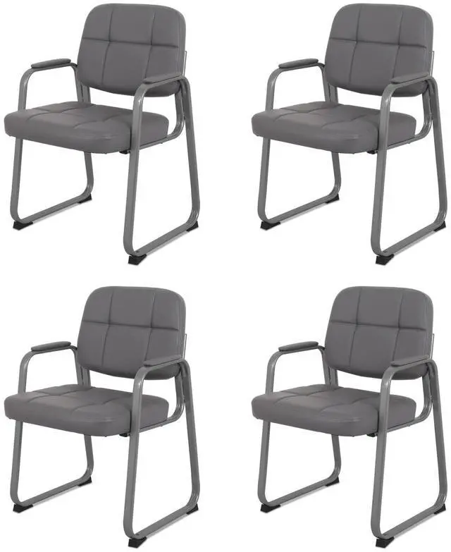 Main image of Classic Reception Chair with Padded Armrests and Sled Base, Ergonomic Guest Chair for Office Conference Waiting Meeting Room, Grey (4 Pack)