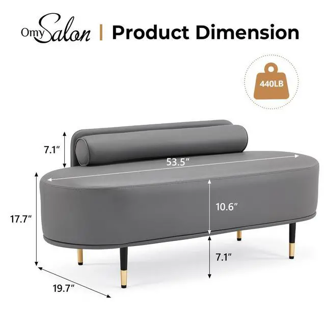 Alt view image 2 of 7 - Waiting Room Bench with Low Back, 53.5" Office Guest Chair, Faux Leather Upholstered Reception Seating, Lobby Bench for Beauty Salon Barbershop Airport Bank Hall Room Conference