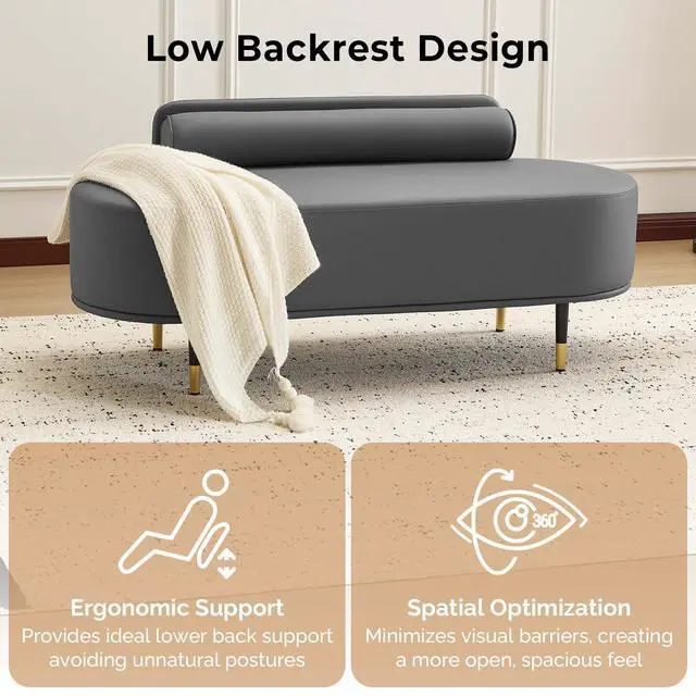 Alt view image 4 of 7 - Waiting Room Bench with Low Back, 53.5" Office Guest Chair, Faux Leather Upholstered Reception Seating, Lobby Bench for Beauty Salon Barbershop Airport Bank Hall Room Conference