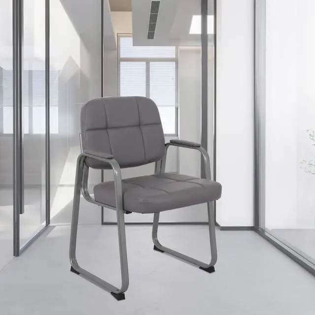 Alt view image 2 of 7 - Classic Reception Chair with Padded Armrests and Sled Base, Ergonomic Guest Chair for Office Conference Waiting Meeting Room, Grey (2 Pack)