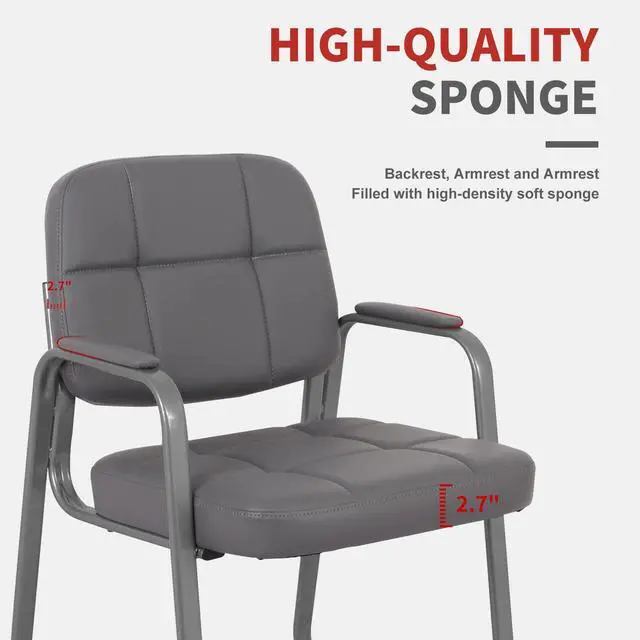 Alt view image 3 of 7 - Classic Reception Chair with Padded Armrests and Sled Base, Ergonomic Guest Chair for Office Conference Waiting Meeting Room, Grey (2 Pack)