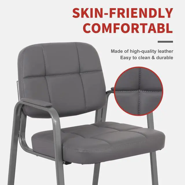 Alt view image 6 of 7 - Classic Reception Chair with Padded Armrests and Sled Base, Ergonomic Guest Chair for Office Conference Waiting Meeting Room, Grey (2 Pack)
