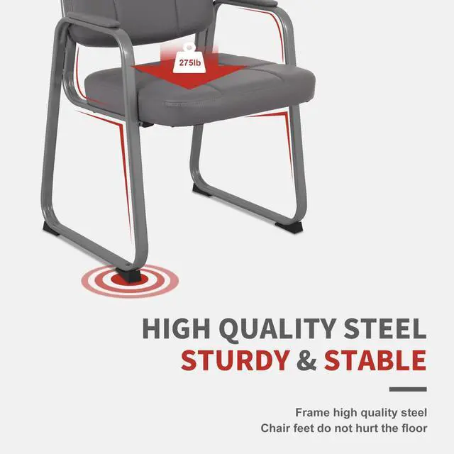 Alt view image 5 of 7 - Classic Reception Chair with Padded Armrests and Sled Base, Ergonomic Guest Chair for Office Conference Waiting Meeting Room, Grey (2 Pack)