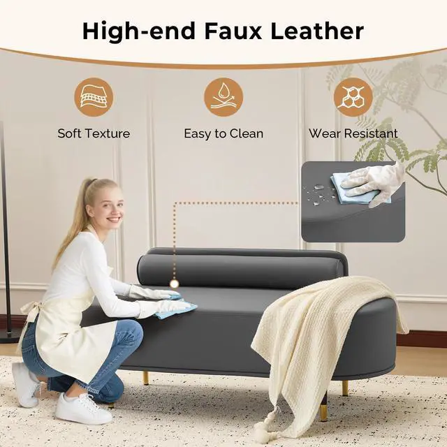 Alt view image 6 of 7 - Waiting Room Bench with Low Back, 53.5" Office Guest Chair, Faux Leather Upholstered Reception Seating, Lobby Bench for Beauty Salon Barbershop Airport Bank Hall Room Conference