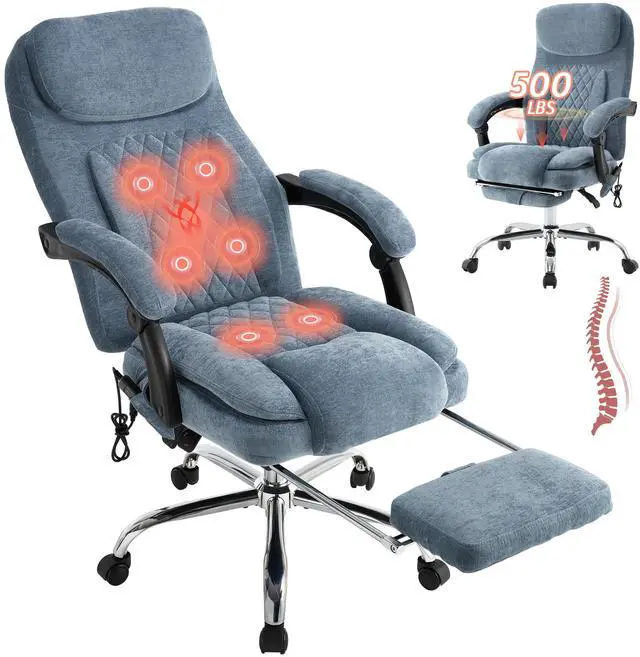 Main image of 500LBS Massage Office Chair, Reclining 6 Points Vibration and Heat Desk Chair with Foot Rest, Ergonomic Executive Office Chairs, Comfy Wider & Thicker Seat, Big and Tall Gaming Chair, Fabric Blue