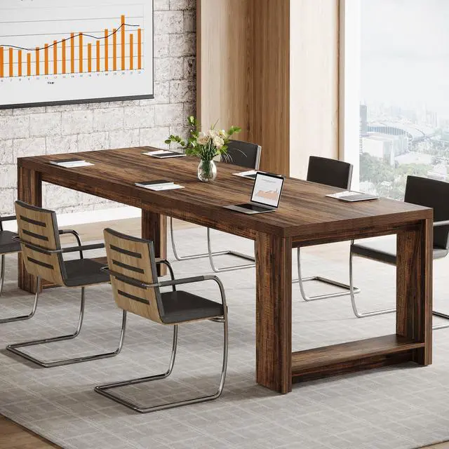 Main image of 7 ft Conference Table for 6 to 8 People, Modern Rectangle Meeting Room Desk for Boardroom, Home Office (1, Dark Brown)
