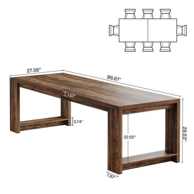 Alt view image 2 of 7 - 7 ft Conference Table for 6 to 8 People, Modern Rectangle Meeting Room Desk for Boardroom, Home Office (1, Dark Brown)
