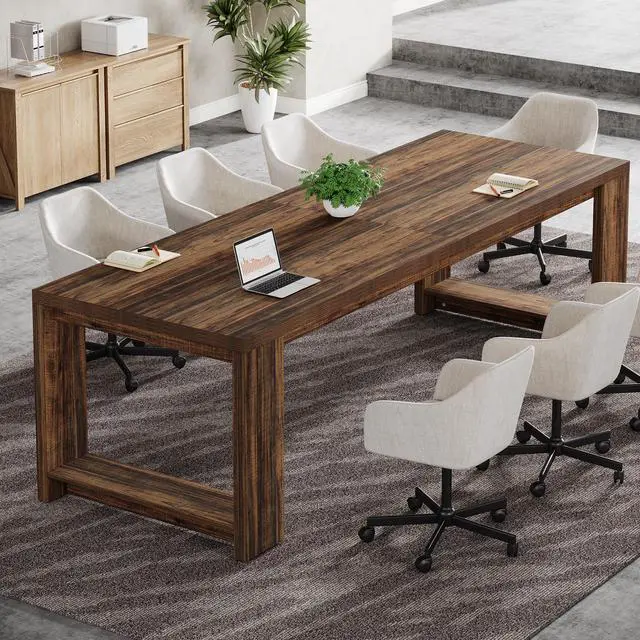 Alt view image 3 of 7 - 7 ft Conference Table for 6 to 8 People, Modern Rectangle Meeting Room Desk for Boardroom, Home Office (1, Dark Brown)