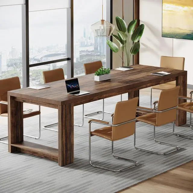 Alt view image 4 of 7 - 7 ft Conference Table for 6 to 8 People, Modern Rectangle Meeting Room Desk for Boardroom, Home Office (1, Dark Brown)