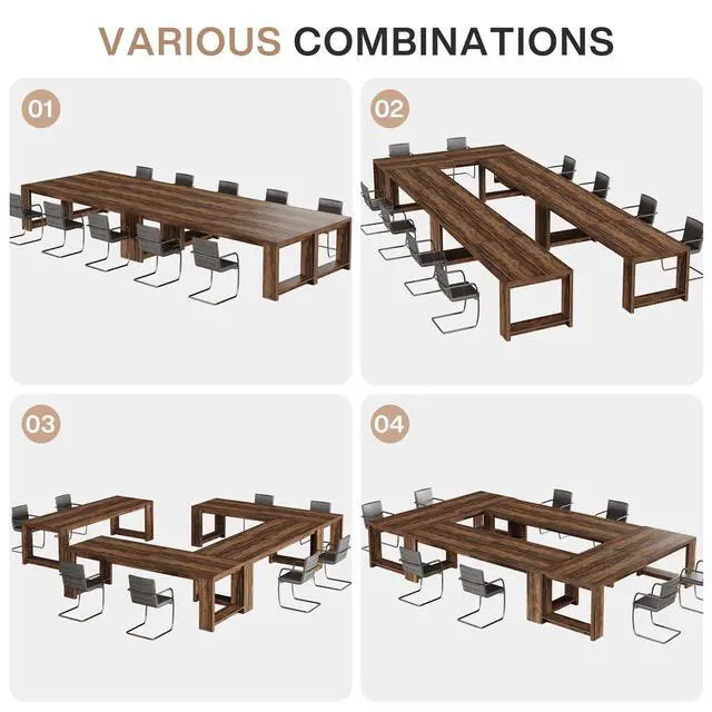 Alt view image 6 of 7 - 7 ft Conference Table for 6 to 8 People, Modern Rectangle Meeting Room Desk for Boardroom, Home Office (1, Dark Brown)