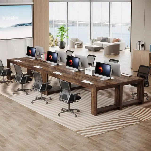 Alt view image 5 of 7 - 7 ft Conference Table for 6 to 8 People, Modern Rectangle Meeting Room Desk for Boardroom, Home Office (1, Dark Brown)