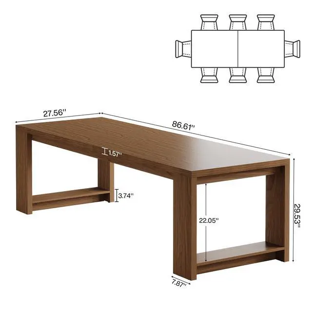 Alt view image 2 of 7 - 7 ft Conference Table for 6 to 8 People, Modern Rectangle Meeting Room Desk for Boardroom, Home Office (1, Brown)