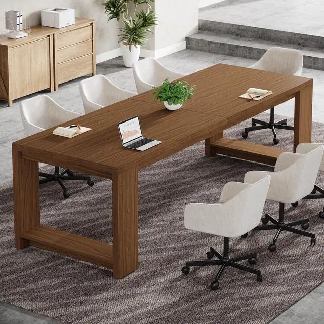 Alt view image 3 of 7 - 7 ft Conference Table for 6 to 8 People, Modern Rectangle Meeting Room Desk for Boardroom, Home Office (1, Brown)