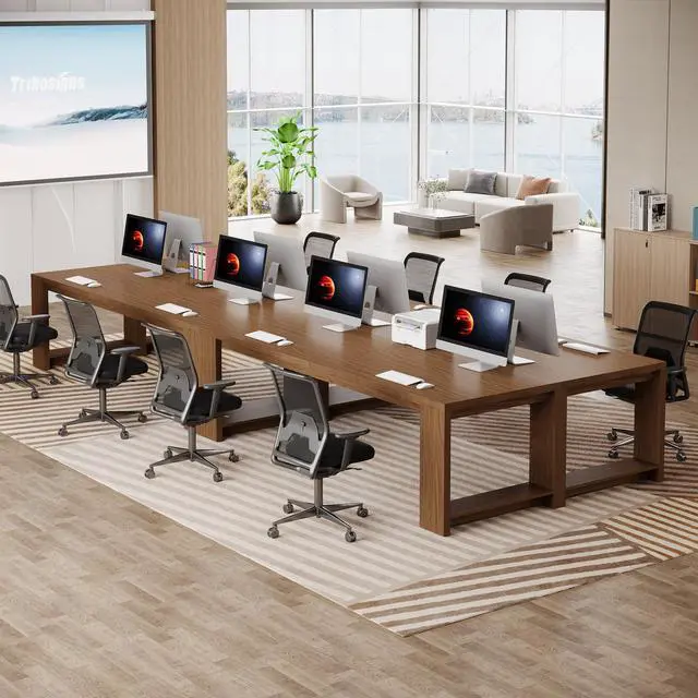 Alt view image 5 of 7 - 7 ft Conference Table for 6 to 8 People, Modern Rectangle Meeting Room Desk for Boardroom, Home Office (1, Brown)