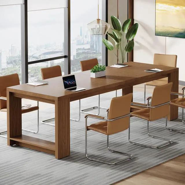 Alt view image 4 of 7 - 7 ft Conference Table for 6 to 8 People, Modern Rectangle Meeting Room Desk for Boardroom, Home Office (1, Brown)
