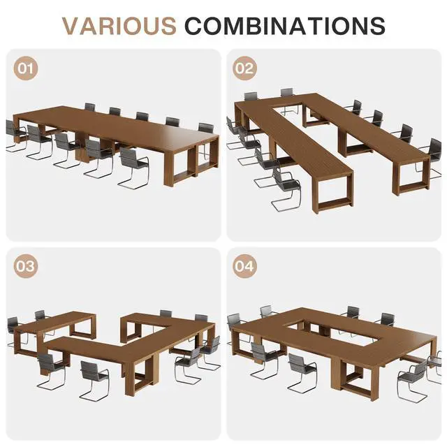 Alt view image 6 of 7 - 7 ft Conference Table for 6 to 8 People, Modern Rectangle Meeting Room Desk for Boardroom, Home Office (1, Brown)