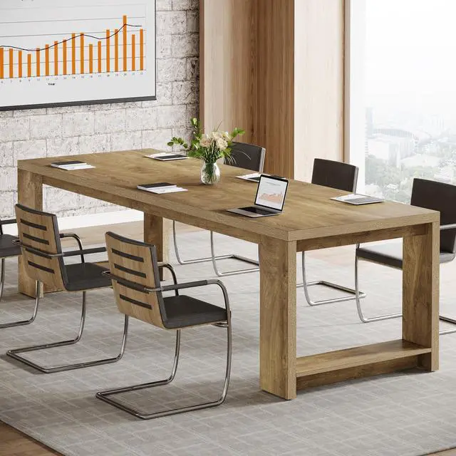 Main image of 7 ft Conference Table for 6 to 8 People, Modern Rectangle Meeting Room Desk for Boardroom, Home Office (1, Oak)