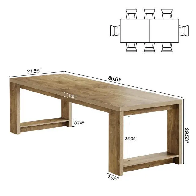 Alt view image 2 of 7 - 7 ft Conference Table for 6 to 8 People, Modern Rectangle Meeting Room Desk for Boardroom, Home Office (1, Oak)