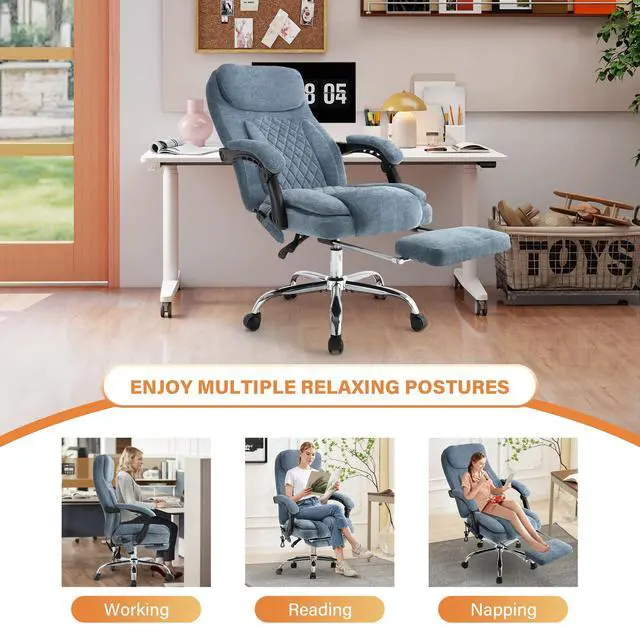 Alt view image 7 of 7 - 500LBS Massage Office Chair, Reclining 6 Points Vibration and Heat Desk Chair with Foot Rest, Ergonomic Executive Office Chairs, Comfy Wider & Thicker Seat, Big and Tall Gaming Chair, Fabric Blue
