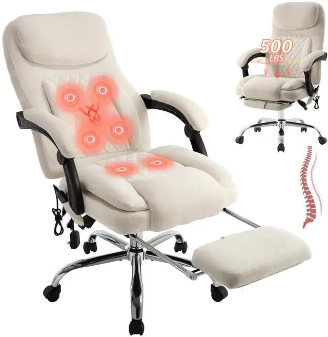 Main image of 500LBS Massage Office Chair, Reclining 6 Points Vibration and Heat Desk Chair with Foot Rest, Ergonomic Executive Office Chairs, Comfy Wider & Thicker Seat, Big and Tall Gaming Chair, Fabric Beige