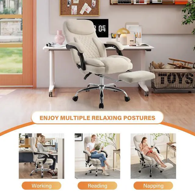 Alt view image 7 of 7 - 500LBS Massage Office Chair, Reclining 6 Points Vibration and Heat Desk Chair with Foot Rest, Ergonomic Executive Office Chairs, Comfy Wider & Thicker Seat, Big and Tall Gaming Chair, Fabric Beige