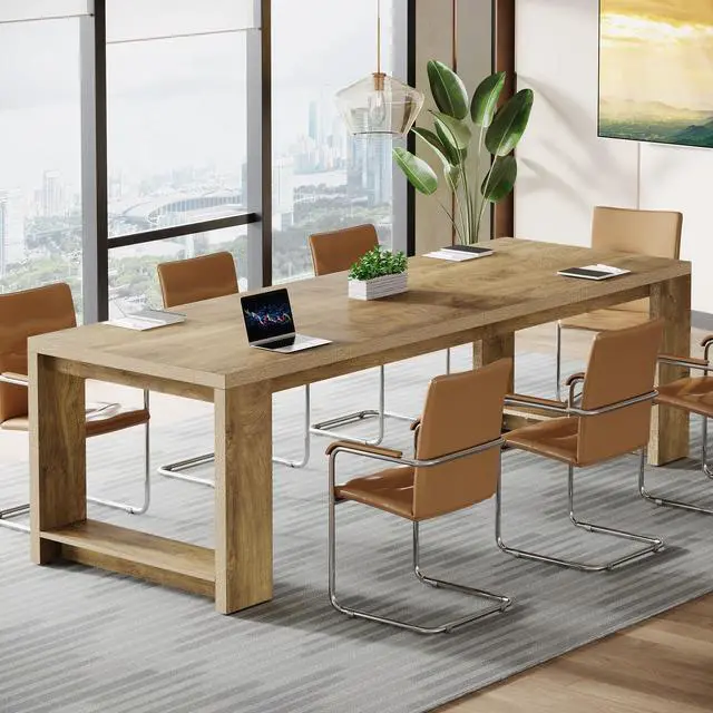 Alt view image 4 of 7 - 7 ft Conference Table for 6 to 8 People, Modern Rectangle Meeting Room Desk for Boardroom, Home Office (1, Oak)