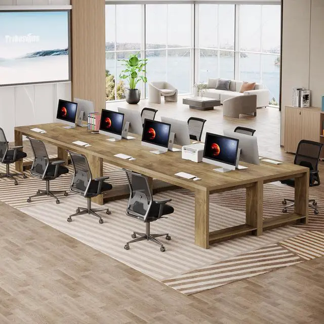 Alt view image 5 of 7 - 7 ft Conference Table for 6 to 8 People, Modern Rectangle Meeting Room Desk for Boardroom, Home Office (1, Oak)