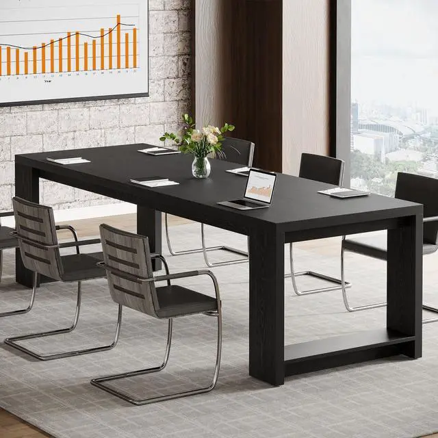 Main image of 7 ft Conference Table for 6 to 8 People, Modern Rectangle Meeting Room Desk for Boardroom, Home Office (Black)