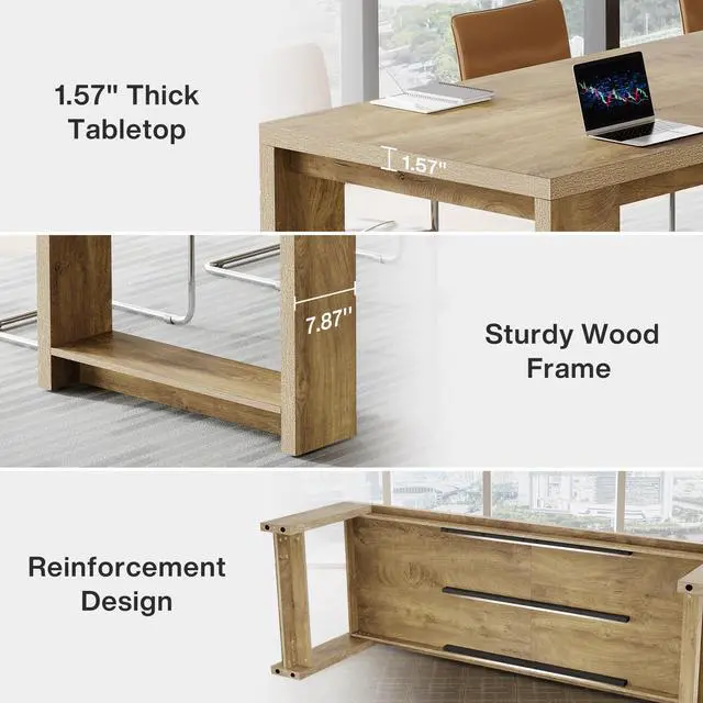 Alt view image 7 of 7 - 7 ft Conference Table for 6 to 8 People, Modern Rectangle Meeting Room Desk for Boardroom, Home Office (1, Oak)