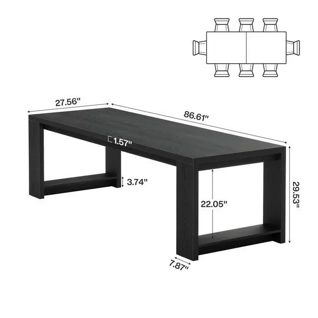 Alt view image 2 of 7 - 7 ft Conference Table for 6 to 8 People, Modern Rectangle Meeting Room Desk for Boardroom, Home Office (Black)