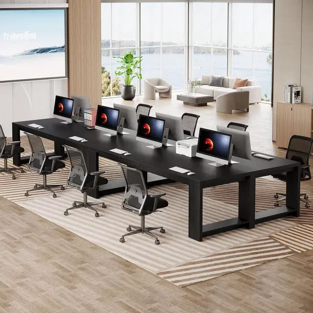 Alt view image 5 of 7 - 7 ft Conference Table for 6 to 8 People, Modern Rectangle Meeting Room Desk for Boardroom, Home Office (Black)