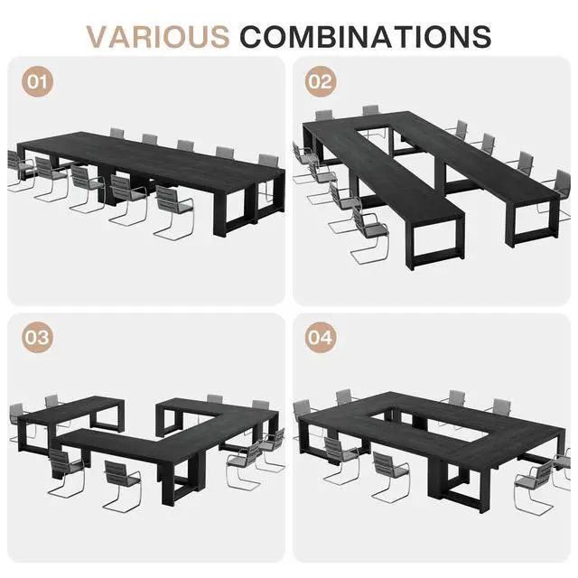 Alt view image 6 of 7 - 7 ft Conference Table for 6 to 8 People, Modern Rectangle Meeting Room Desk for Boardroom, Home Office (Black)