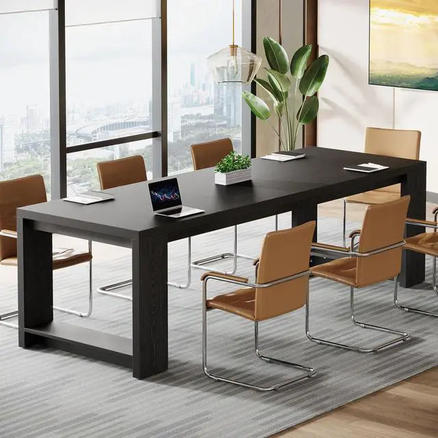 Alt view image 4 of 7 - 7 ft Conference Table for 6 to 8 People, Modern Rectangle Meeting Room Desk for Boardroom, Home Office (Black)